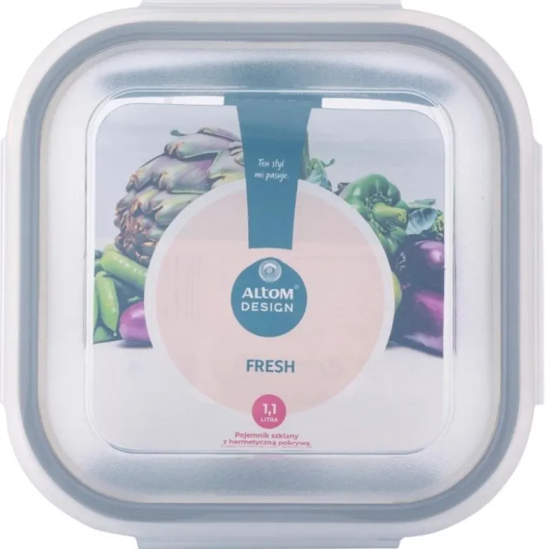Szklany pojemnik 1100 ml na żywność jedzenie Altom Design Fresh pudełko z pokrywką lunchbox kwadratowy hermetyczny