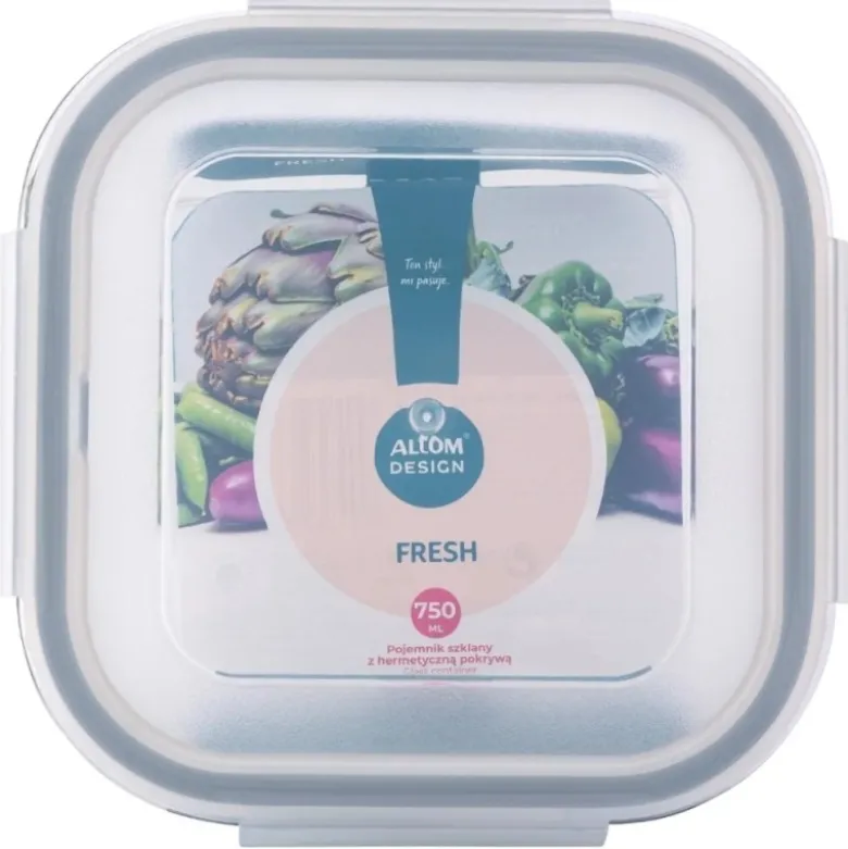 Szklany pojemnik 750 ml na żywność jedzenie Altom Design Fresh pudełko z pokrywką lunchbox kwadratowy hermetyczny