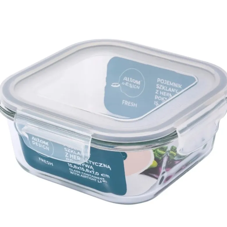 Szklany pojemnik 750 ml na żywność jedzenie Altom Design Fresh pudełko z pokrywką lunchbox kwadratowy hermetyczny