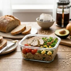 Szklany pojemnik 750 ml na żywność jedzenie Altom Design Fresh pudełko z pokrywką lunchbox kwadratowy hermetyczny