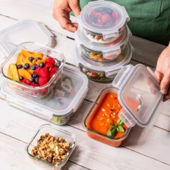 Szklany pojemnik 300 ml na żywność jedzenie Altom Design Fresh pudełko z pokrywką lunchbox kwadratowy hermetyczny