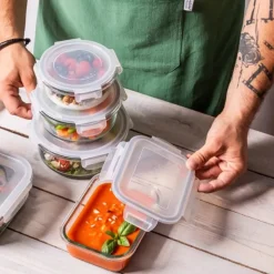 Szklany pojemnik 1500 ml na żywność jedzenie Altom Design Fresh pudełko z pokrywką lunchbox prostokątny hermetyczny