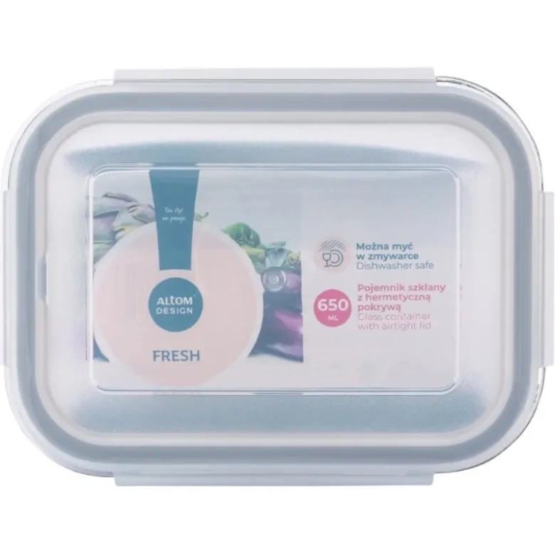 Szklany pojemnik 1500 ml na żywność jedzenie Altom Design Fresh pudełko z pokrywką lunchbox prostokątny hermetyczny