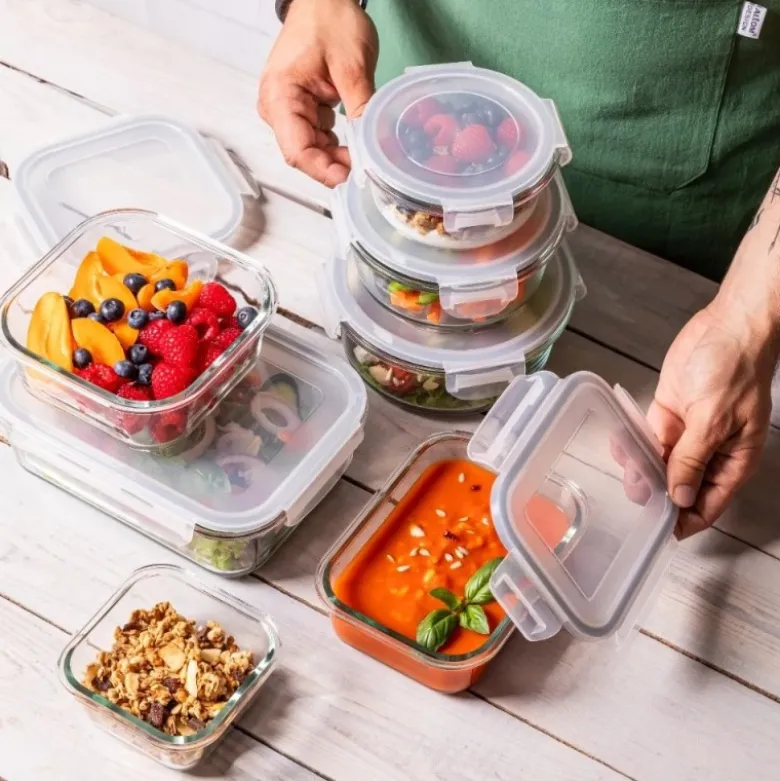 Szklany pojemnik 650 ml na żywność jedzenie Altom Design Fresh pudełko z pokrywką lunchbox prostokątny hermetyczny
