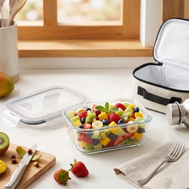 Szklany pojemnik 370 ml na żywność jedzenie Altom Design Fresh pudełko z pokrywką lunchbox prostokątny hermetyczny