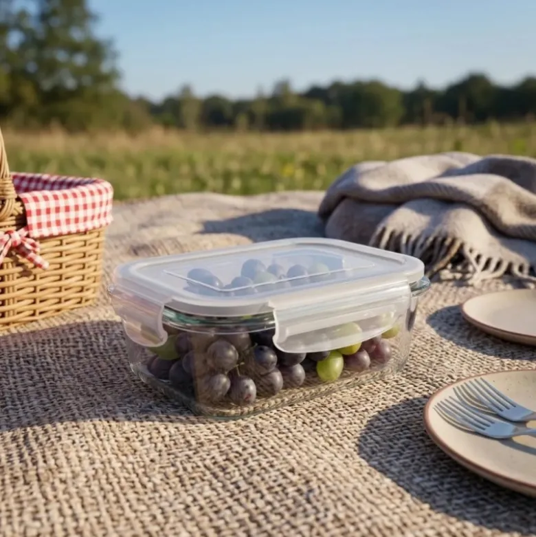 Szklany pojemnik 370 ml na żywność jedzenie Altom Design Fresh pudełko z pokrywką lunchbox prostokątny hermetyczny
