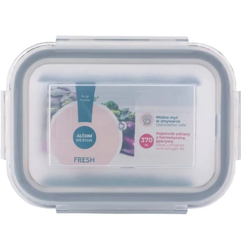 Szklany pojemnik 370 ml na żywność jedzenie Altom Design Fresh pudełko z pokrywką lunchbox prostokątny hermetyczny