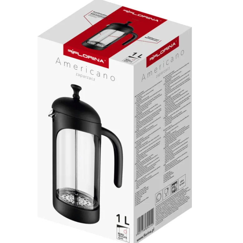 Szklany zaparzacz tłokowy do herbaty kawy ziół 350 ml Florina Americano