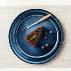Talerz deserowy porcelanowy 21 cm Florina Evia Blue granatowy prążkowany modern