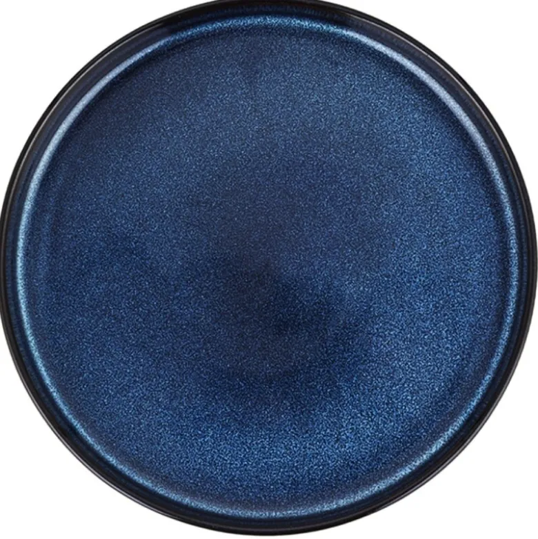 Talerz deserowy porcelanowy 21 cm Florina Evia Blue granatowy prążkowany modern