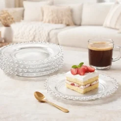 Talerze deserowe szklane 19,5 cm spodek na ciasto Altom Design Bloom zestaw 6 szt