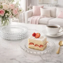 Talerze deserowe szklane 19,5 cm spodek na ciasto Altom Design Bloom zestaw 6 szt