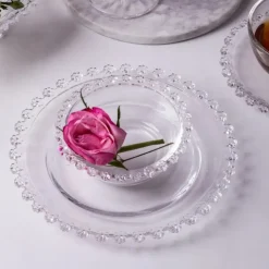 Talerze deserowe szklane 19,5 cm spodek na ciasto Altom Design Bloom zestaw 6 szt