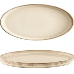 Talerz owalny półmisek porcelanowy Florina Evia kremowy prążkowany retro
