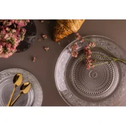 Talerzyki deserowe 18 cm i patera 30 cm szklane Florina Palazzo zestaw 7 sztuk spodek na ciasto deser