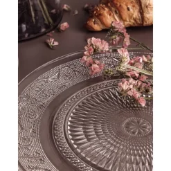 Talerzyki deserowe 18 cm i patera 30 cm szklane Florina Palazzo zestaw 7 sztuk spodek na ciasto deser