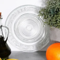 Talerzyki deserowe 18 cm i patera 30 cm szklane Florina Palazzo zestaw 7 sztuk spodek na ciasto deser
