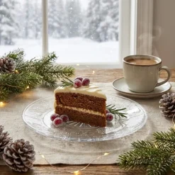 Talerzyki deserowe 17 cm szklane Altom Śnieżynki zestaw 12 sztuk spodek na ciasto deser