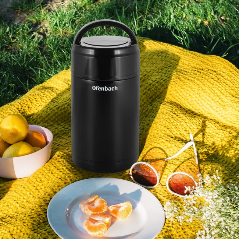 Termos próżniowy Ofenbach 101303 bidon 1000 ml czarny kubek z uchwytem