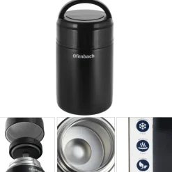 Termos próżniowy Ofenbach 101303 bidon 1000 ml czarny kubek z uchwytem