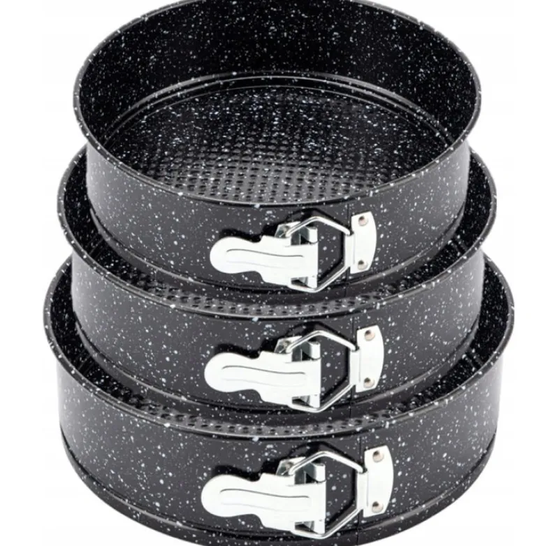 Tortownice okrągłe czarne marmurkowe 20/22/24 cm zestaw 3 blach Elitehoff E 8042