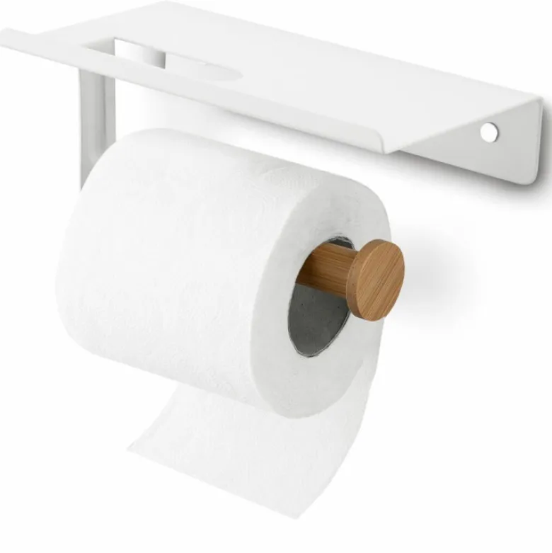 Uchwyt wieszak łazienkowy na papier toaletowy Tadar Wood biały