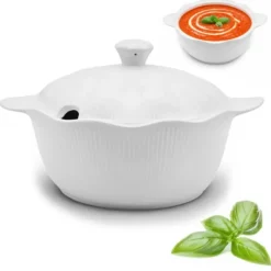 Waza porcelanowa z pokrywką biała do zup 2.4 L okrągła TRAGAR
