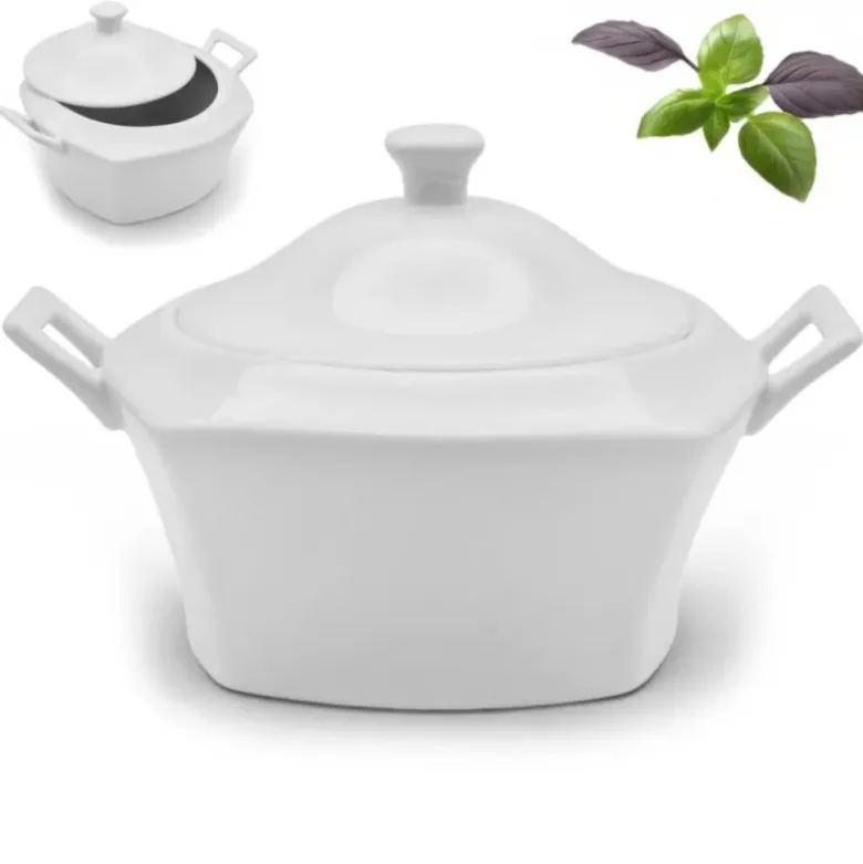 Waza porcelanowa z pokrywką biała do zup 2.8 L kwadratowa Bella Fiore