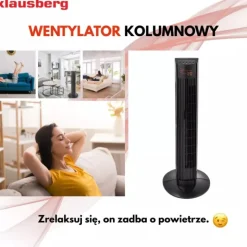 Wentylator podłogowy kolumnowy Klausberg KB 7875 wiatrak stojący 45W LCD pilot