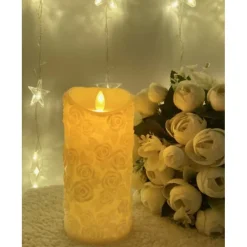 Świeczka LED 8x17 cm z ruchomym płomieniem w róże SL8772