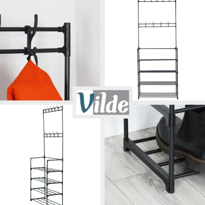 Wieszak na ubrania z regałem na buty metalowy czarny 57x28x156 cm Vilde