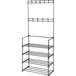 Wieszak na ubrania z regałem na buty metalowy czarny 57x28x156 cm Vilde