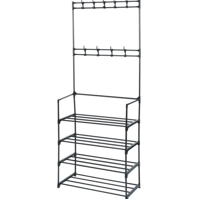 Wieszak na ubrania z regałem na buty metalowy czarny 57x28x156 cm Vilde