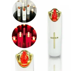 Wkład do znicza 17 cm świeczka biała LED z krzyżem z czerwonym światłem Cortina Rico baterie AA
