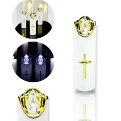 Wkład do znicza 17 cm świeczka biała LED z krzyżem białe światło Cortina Rico baterie AA