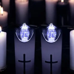 Wkład do znicza 17 cm świeczka biała LED z krzyżem białe światło Cortina Rico baterie AA