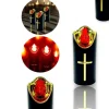 Wkład do znicza 12.5 cm świeczka czarna LED z krzyżem czerwone światło Cortina Rico baterie AA