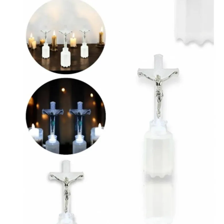 Wkład LED do znicza figurka krzyża 18 cm białe światło