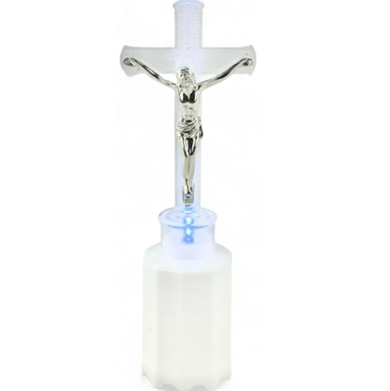Wkład LED do znicza figurka krzyża 18 cm niebieskie światło