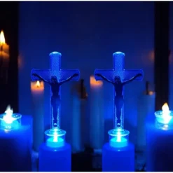 Wkład LED do znicza figurka krzyża 18 cm niebieskie światło