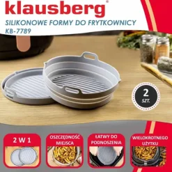 Wkłady silikonowe do frytkownicy 20 cm zestaw 2 sztuki forma do pieczenia okrągła Klausberg KB 7789