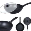 Wok z pokrywką 28 cm patelnia głęboka czarna nieprzywieralna powłoka MG Home