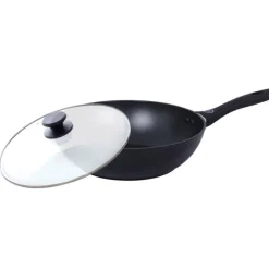 Wok z pokrywką 28 cm patelnia głęboka czarna nieprzywieralna powłoka MG Home