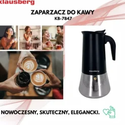 Zaparzacz do kawy espresso ze stali nierdzewnej 600 ml na 12 filiżanek Klausberg