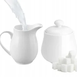 Zestaw cukiernica i mlecznik porcelana Bianco dzbanuszek na mleko śmietankę