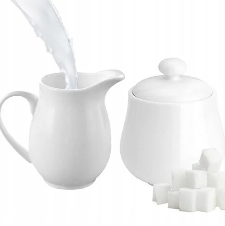 Zestaw cukiernica i mlecznik porcelana Bianco dzbanuszek na mleko śmietankę
