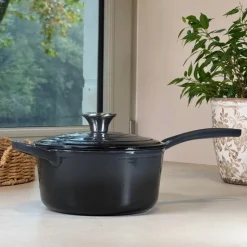 Zestaw 11-częściowy garnków i patelni żeliwnych emaliowanych GierekHoff Żeliwna Tradycja ciężkie żeliwo czarne GH 6016