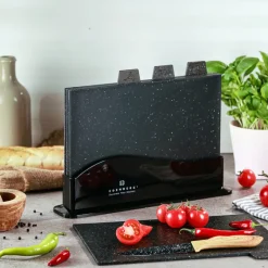 Zestaw 4 desek do krojenia ze stojakiem czarny marmur Edenberg EB 1003