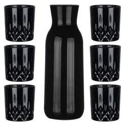 Zestaw do whisky czarna karafka szklana 1000 ml + 6 czarnych grubych szklanek 280 ml