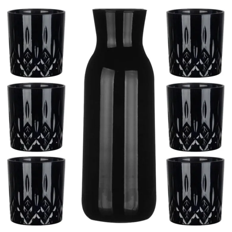 Zestaw do whisky czarna karafka szklana 1000 ml + 6 czarnych grubych szklanek 280 ml